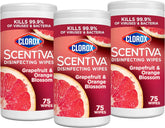 Clorox Scentiva Disinfecting Wipes, Grapefruit and Orange Blossom, 75 Count Each (Pack May vary) (Pack of 3)