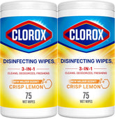 CLOROX Disinfecting Wipes, Bleach Free Cleaning Wipes, Crisp Lemon, 75 Count (Package May Vary) (Pack of 2)