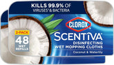 Clorox Scentiva Disinfecting Wet Mop Pad, Disposable Mop Heads, Coconut and Waterlily, 2 Packs, 24 Wet Refills Per Pack (Package May Vary)