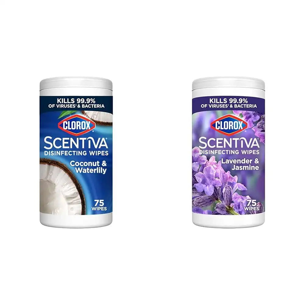 Clorox Scentiva Disinfecting Wipes, Coconut and Waterlily, Antibacterial, 75 Count + Wipes, Lavender and Jasmine, Antibacterial, 75 Count