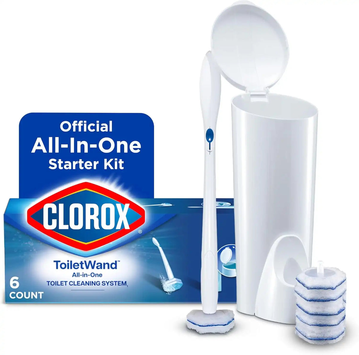 Clorox ToiletWand Disposable Toilet Cleaning System, Kills 99.9% of Germs and Viruses, Wand, Caddy and 6 Refill Heads
