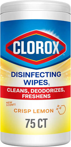 Clorox Disinfecting Cleaning Wipes, Antibacterial, Bleach Free, Crisp Lemon, 75 Count (Pack May Vary)