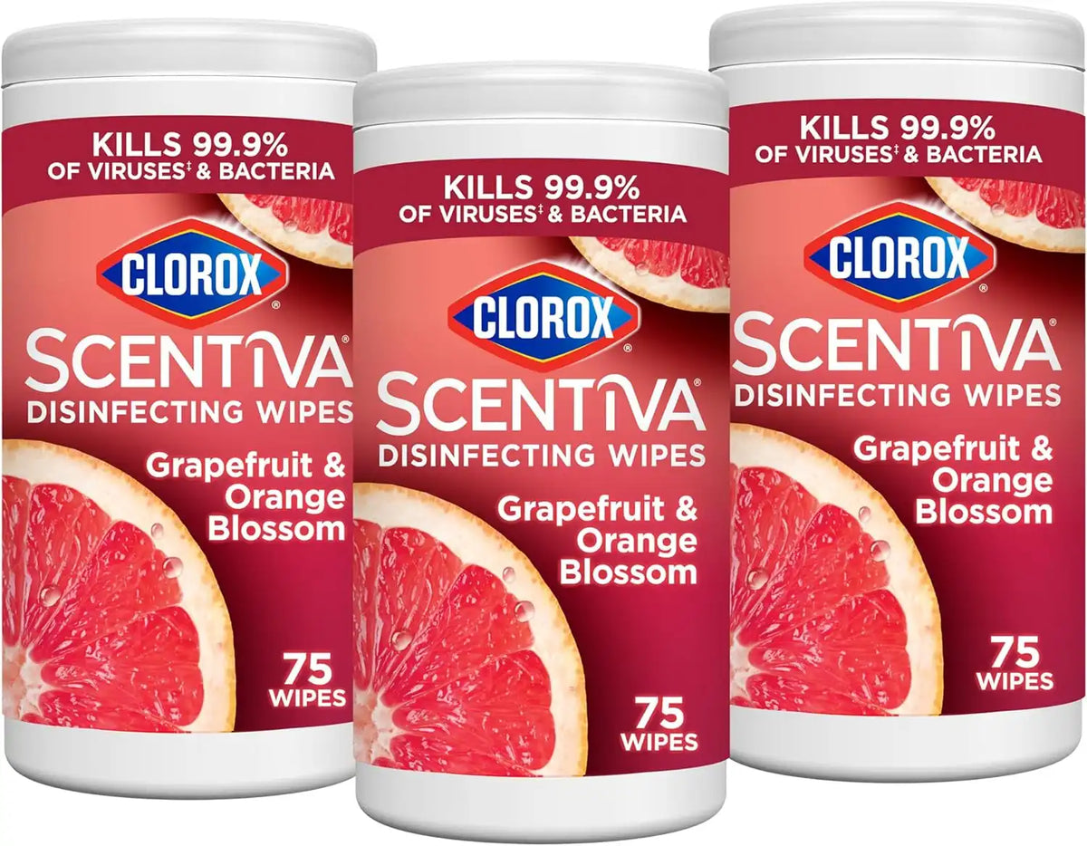 Clorox Scentiva Disinfecting Wipes, Grapefruit and Orange Blossom, 75 Count Each (Pack May vary) (Pack of 3)