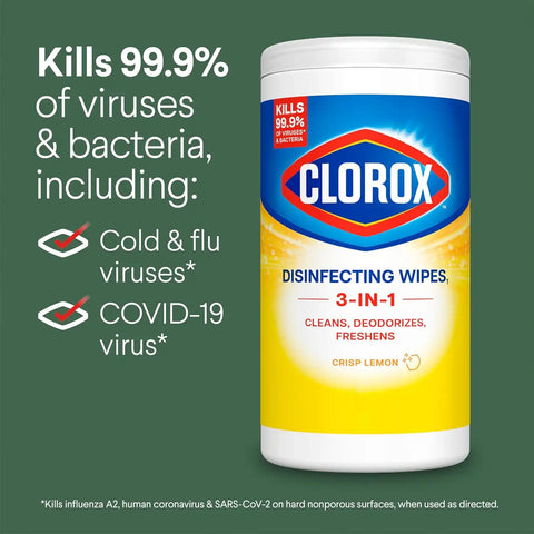 CLOROX Disinfecting Wipes, Bleach Free Cleaning Wipes, Crisp Lemon, 75 Count (Package May Vary) (Pack of 2)