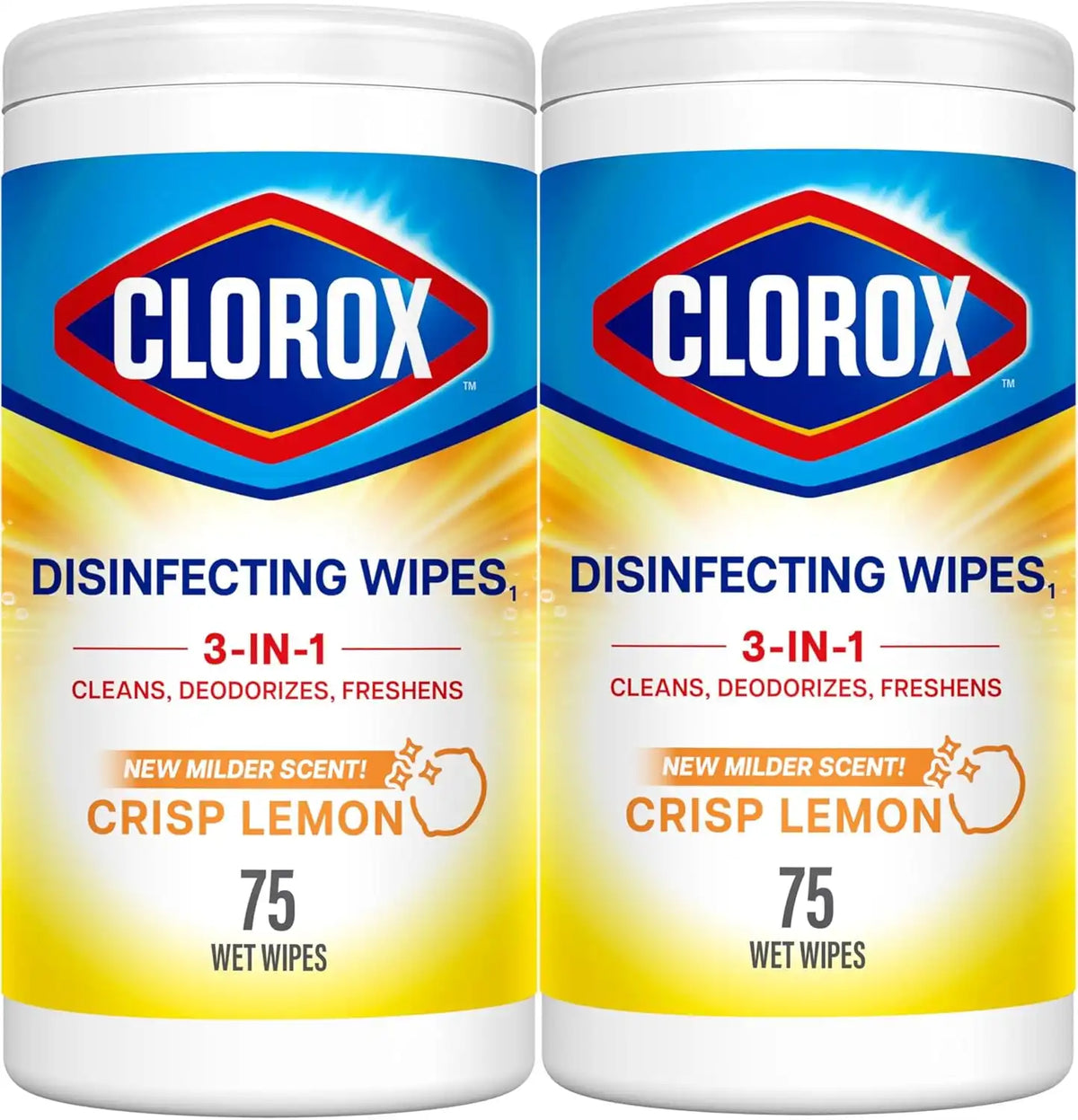 CLOROX Disinfecting Wipes, Bleach Free Cleaning Wipes, Crisp Lemon, 75 Count (Package May Vary) (Pack of 2)