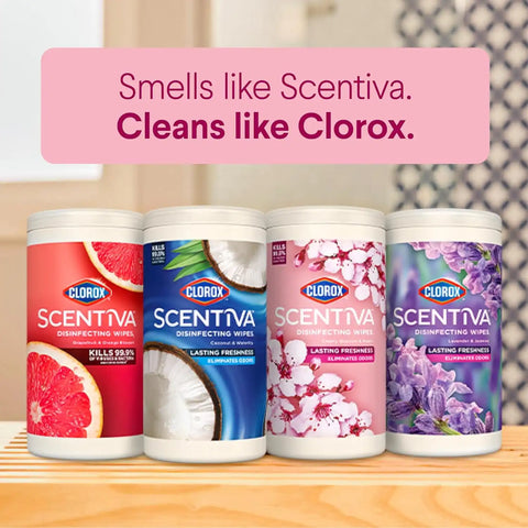 CLOROX Scentiva Disinfecting Wipes Bundle, Coconut and Waterlily, Grapefruit and Orange Blossom, Lavender and Jasmine, Cherry Blossom and Peach, 75 Count Each (Package May Vary