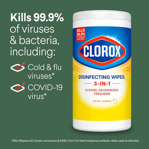 Clorox Disinfecting Cleaning Wipes, Antibacterial, Bleach Free, Crisp Lemon, 75 Count (Pack May Vary)